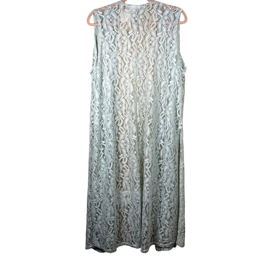LuLaRoe Joy Mint Green Floral Lace Longline Duster Vest Cardigan L Festival Boh0 - Picture 3 of 9